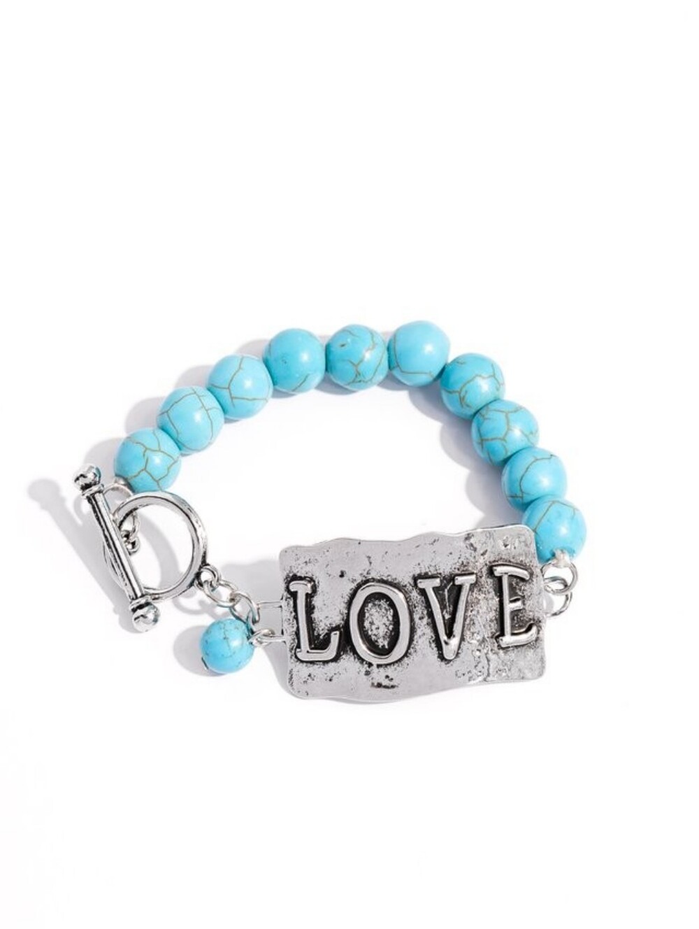 paparazzi Silver LOVE Bracelet with Turquoise Beads